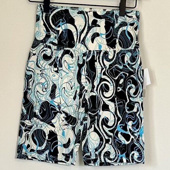 NWT BP by Nordstrom High Waist Bike Shorts in Black Blue Meridian Print - Small - Picture 2 of 6